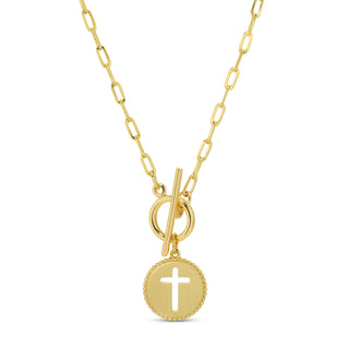 Splendid Iris Cross Paperclip Toggle Necklace