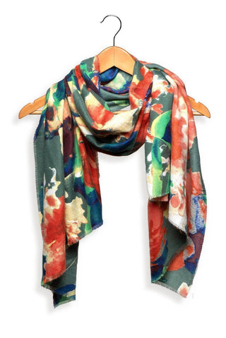 Multi Large Rose Blooms Scarf