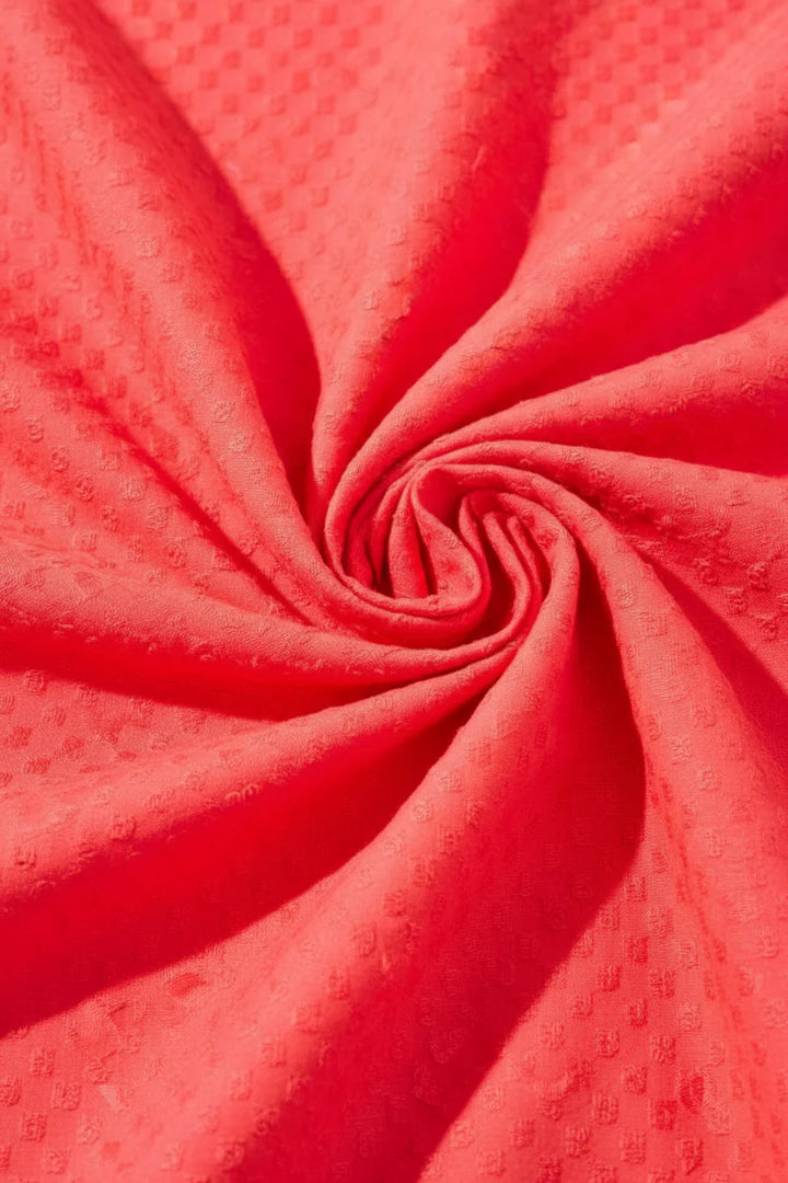 Tribal Embroidered Cotton Maxi Dress With Frills & Cutout Coral Red