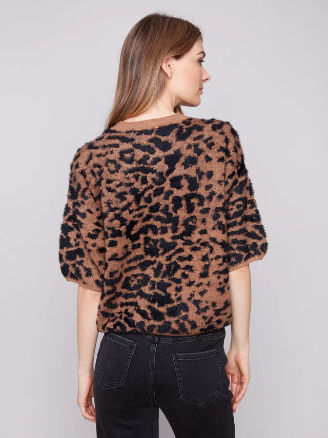 Charlie B Balloon Elbow Sleeve Knit Sweater - Leopard