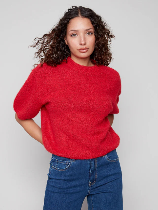 Charlie B Balloon Elbow Sleeve Knit Sweater - Crimson