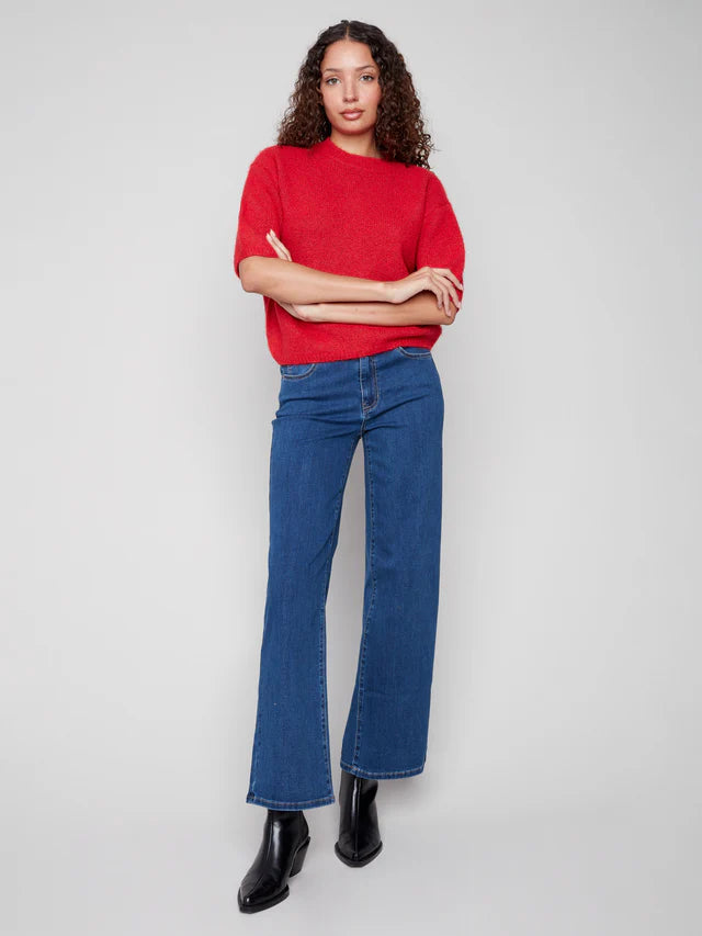 Charlie B Balloon Elbow Sleeve Knit Sweater - Crimson