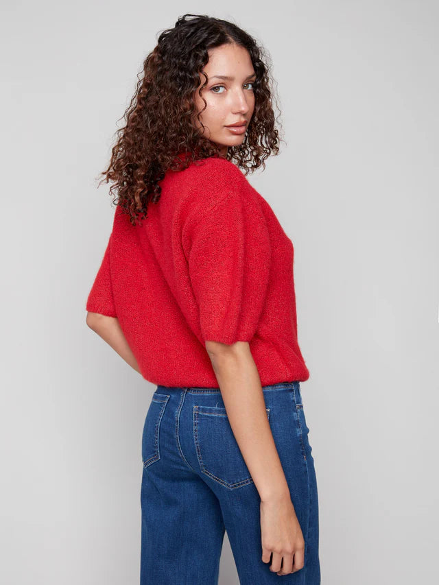 Charlie B Balloon Elbow Sleeve Knit Sweater - Crimson