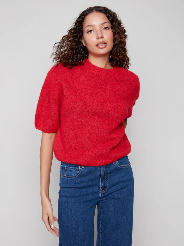 Charlie B Balloon Elbow Sleeve Knit Sweater - Crimson