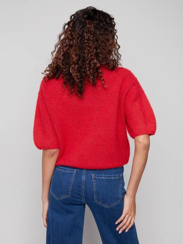 Charlie B Balloon Elbow Sleeve Knit Sweater - Crimson
