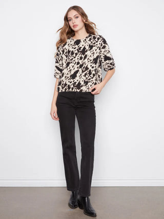 Charlie B Cow Print Balloon Elbow Sleeve Knit Sweater - Spots