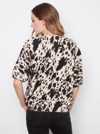 Charlie B Cow Print Balloon Elbow Sleeve Knit Sweater - Spots