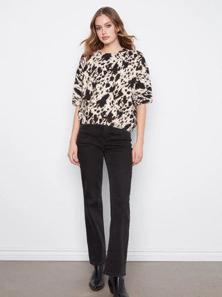 Charlie B Cow Print Balloon Elbow Sleeve Knit Sweater - Spots
