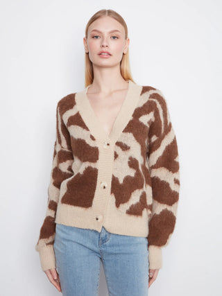 Charlie B Cow Print V-Neck Cardigan - Ranch