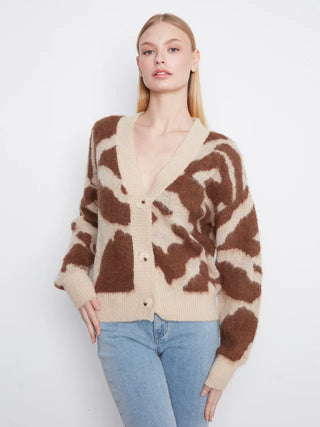 Charlie B Cow Print V-Neck Cardigan - Ranch