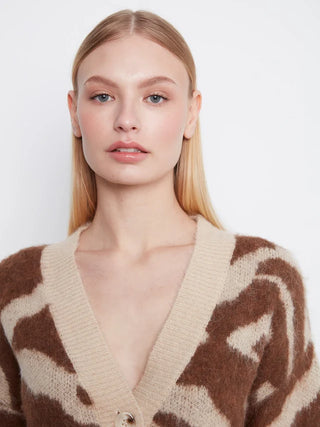 Charlie B Cow Print V-Neck Cardigan - Ranch