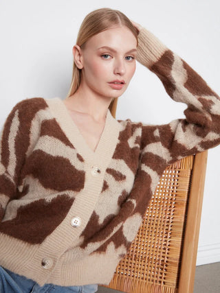 Charlie B Cow Print V-Neck Cardigan - Ranch