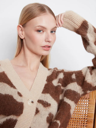 Charlie B Cow Print V-Neck Cardigan - Ranch