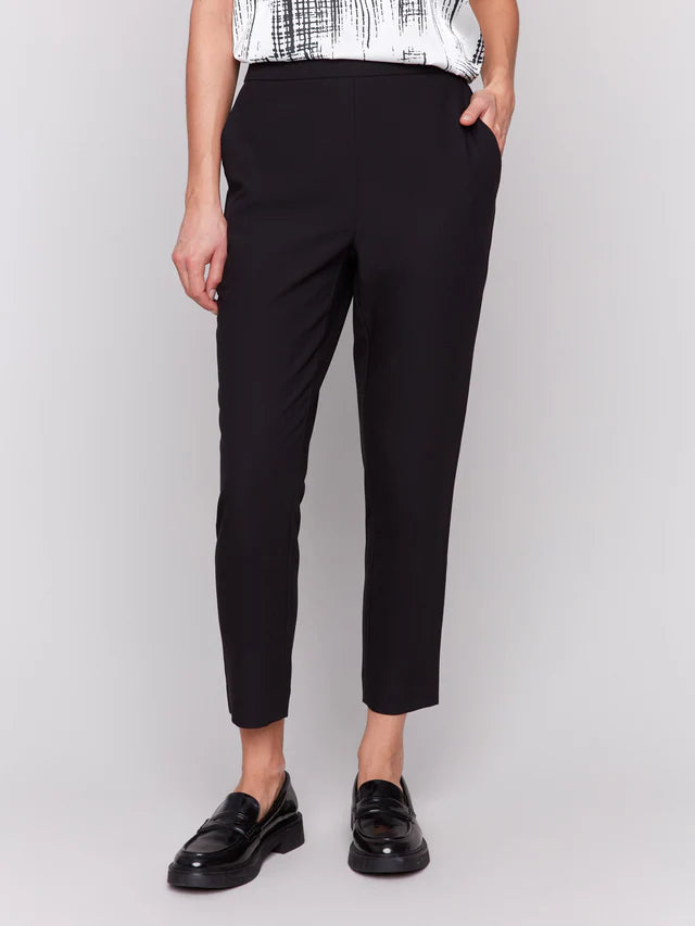 Charlie B Crepe Pull-On Cropped Pants - Black