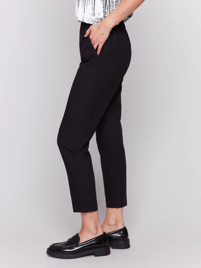 Charlie B Crepe Pull-On Cropped Pants - Black