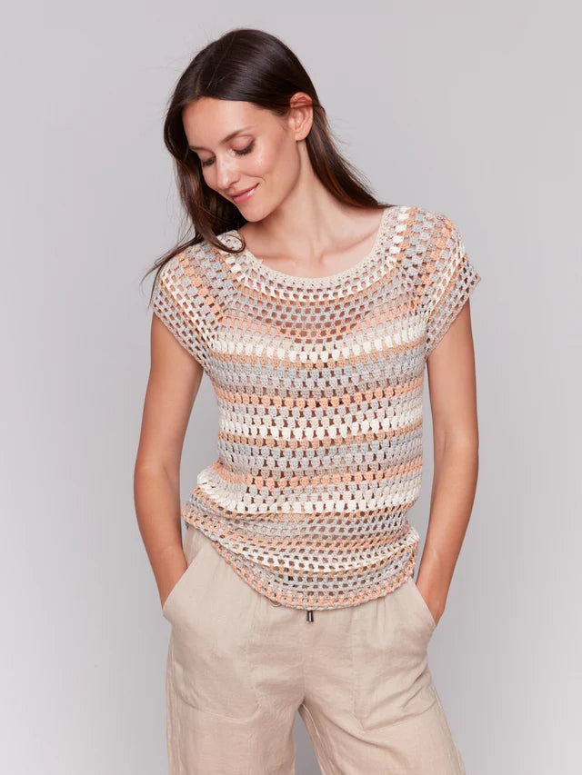 Charlie B Crochet Cap Sleeve Top - Pebble
