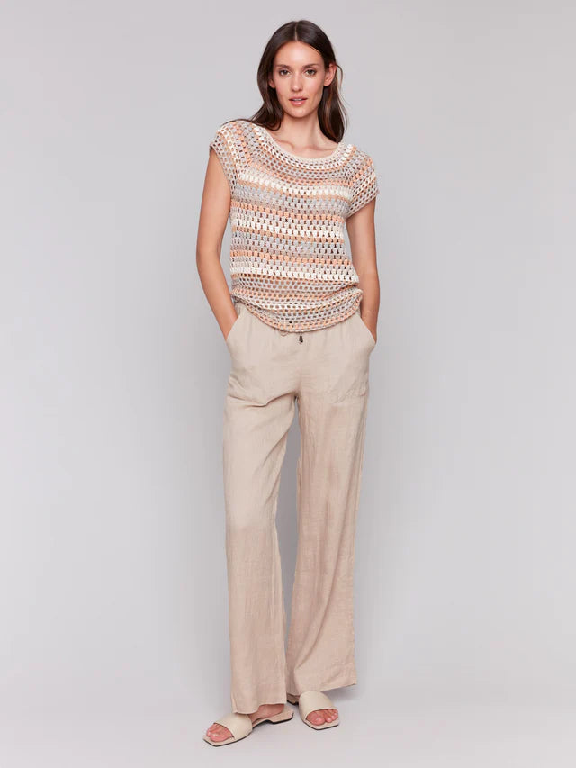 Charlie B Crochet Cap Sleeve Top - Pebble