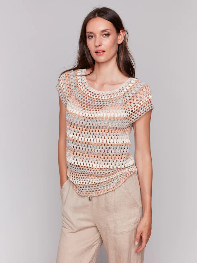 Charlie B Crochet Cap Sleeve Top - Pebble