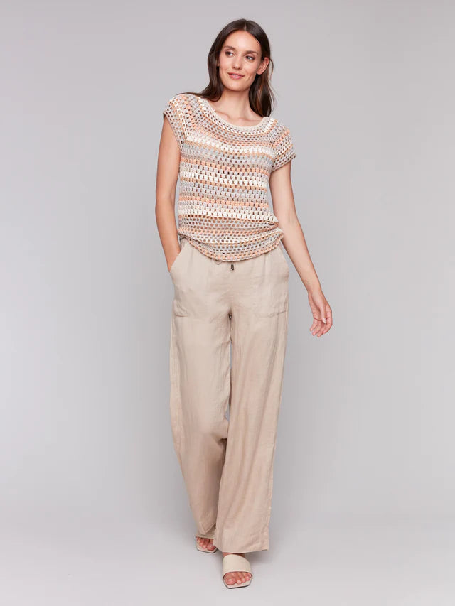 Charlie B Crochet Cap Sleeve Top - Pebble