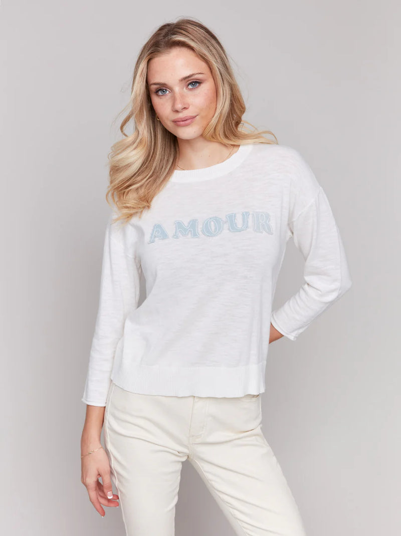 Charlie B Denim Patch Cotton Sweater - Love