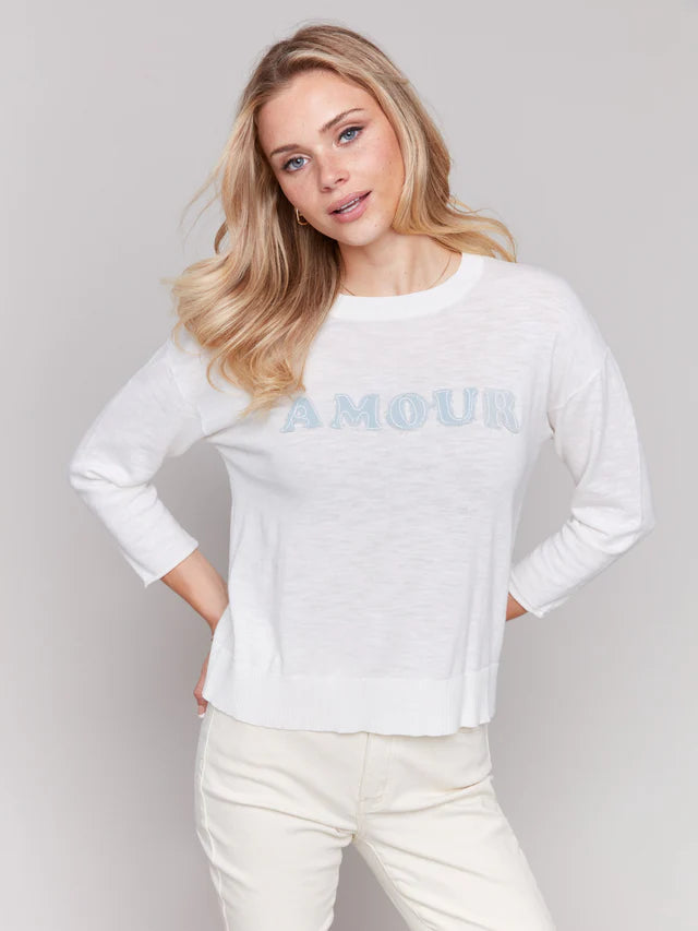 Charlie B Denim Patch Cotton Sweater - Love