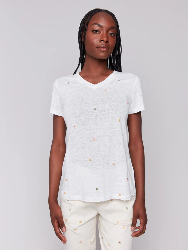 Charlie B Embroidered Cotton V-Neck T-Shirt - Floral