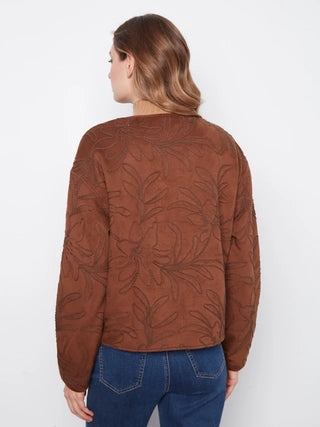 Charlie B Embroidered Faux Suede Bomber Jacket - Brown