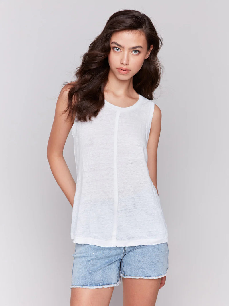 Charlie B Linen Blend Sleeveless Top - White