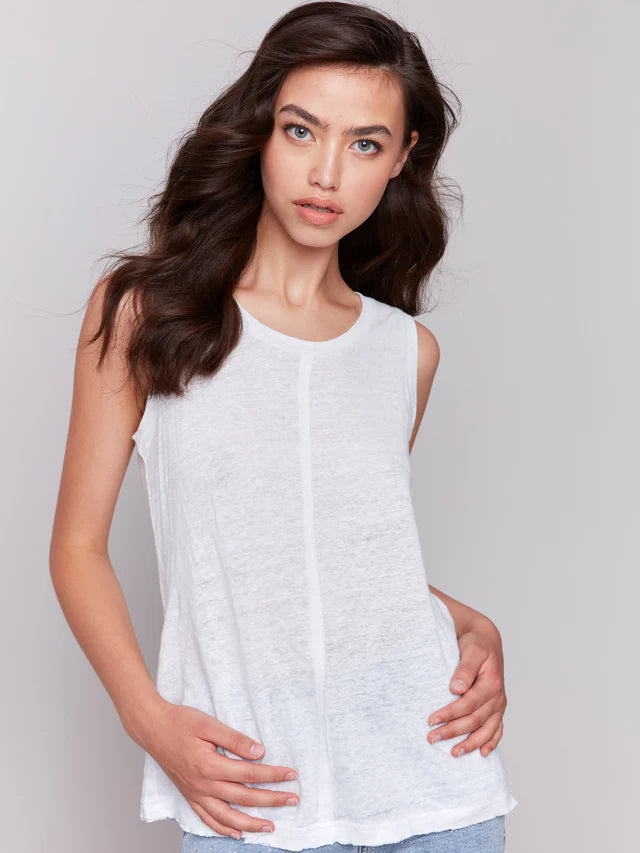 Charlie B Linen Blend Sleeveless Top - White
