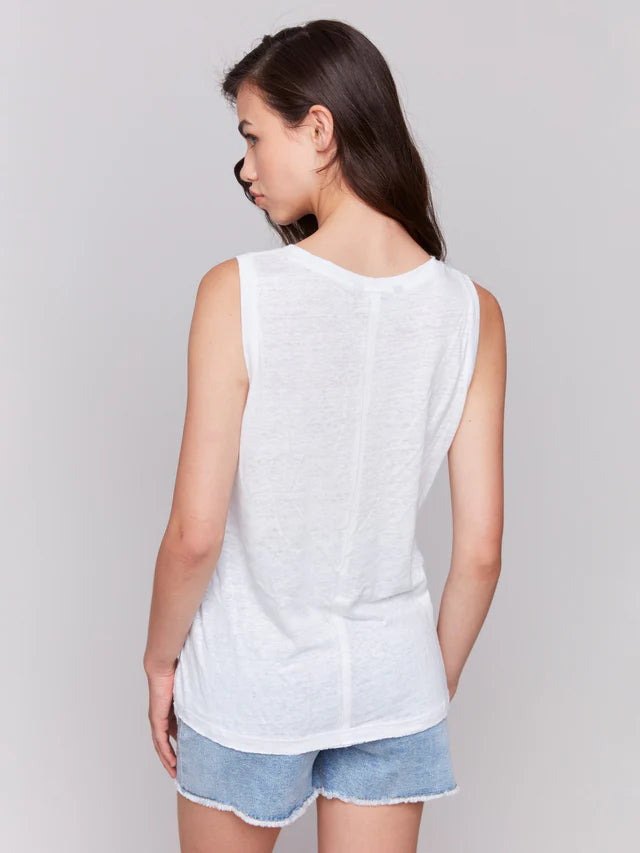 Charlie B Linen Blend Sleeveless Top - White
