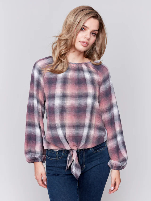 Charlie B. - Long-Sleeve Tie-Front Blouse - Quartz