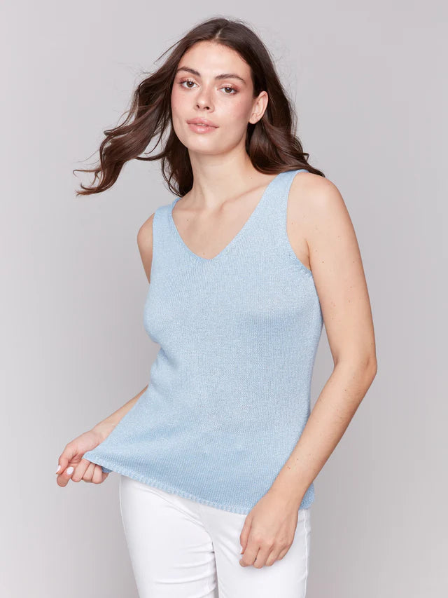 Charlie B Metallic Lurex Knit Cami - Bluebell