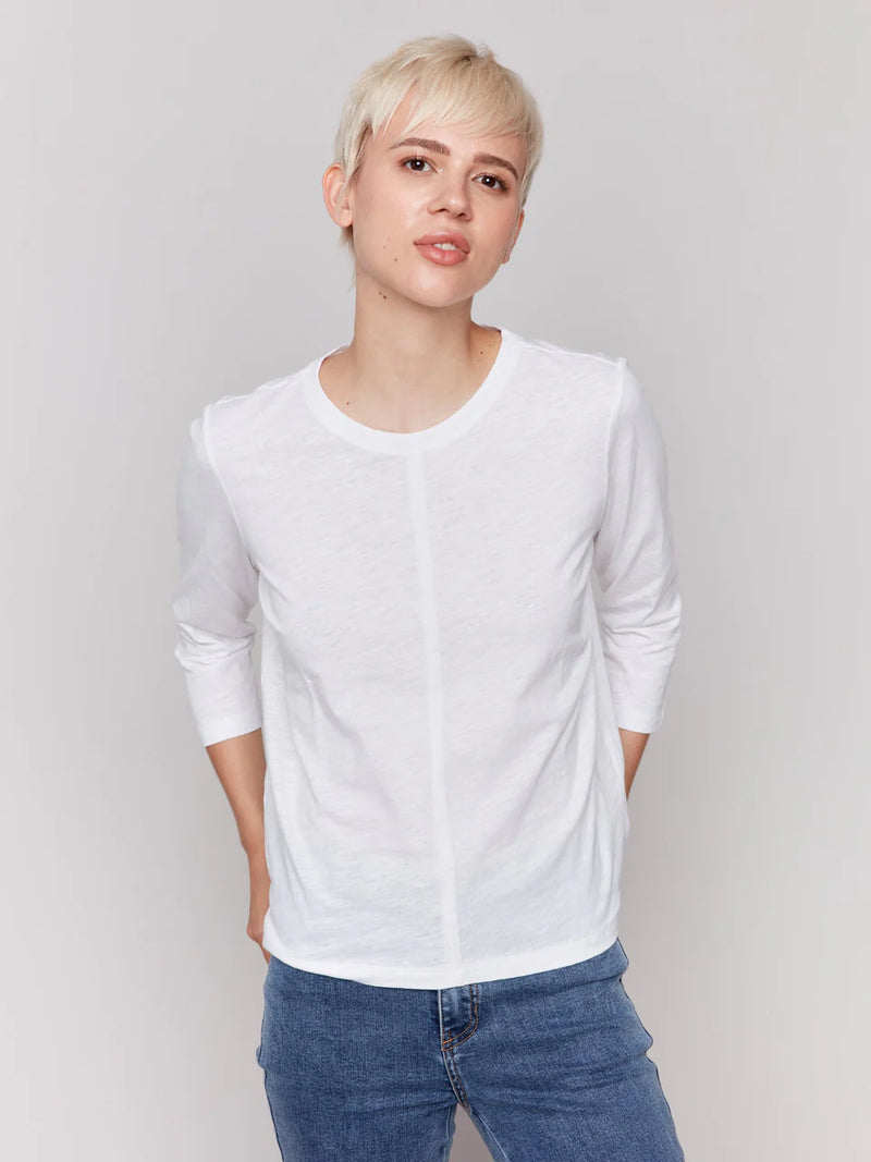Charlie B Organic Cotton Slub 3/4 Sleeve Top - White