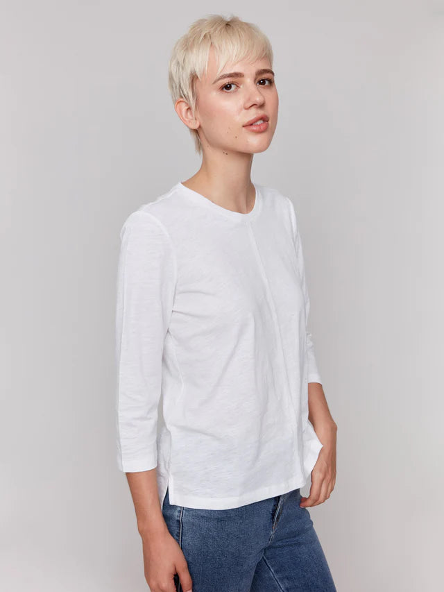 Charlie B Organic Cotton Slub 3/4 Sleeve Top - White