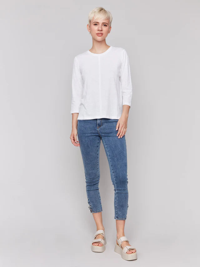 Charlie B Organic Cotton Slub 3/4 Sleeve Top - White