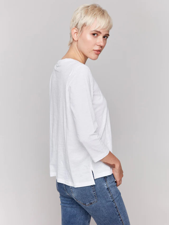 Charlie B Organic Cotton Slub 3/4 Sleeve Top - White