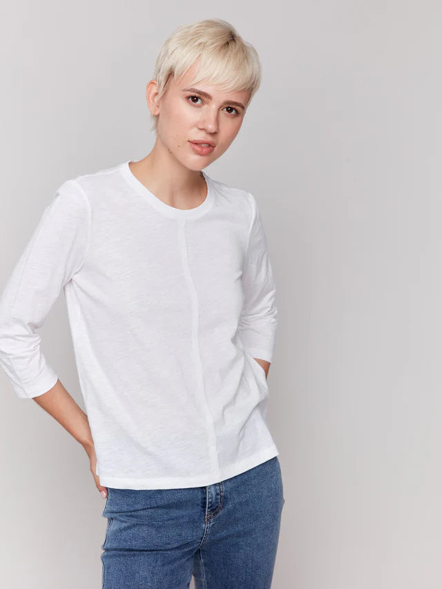Charlie B Organic Cotton Slub 3/4 Sleeve Top - White