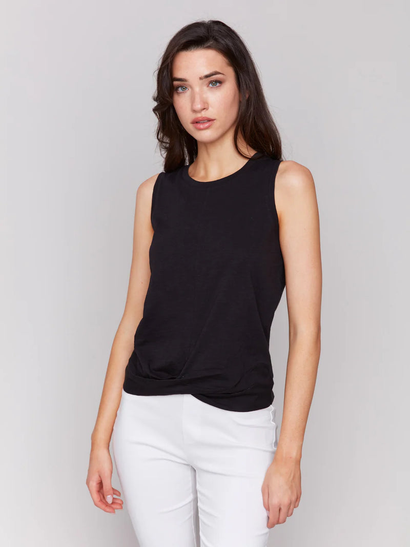 Charlie B Organic Cotton Slub Tank Top with Knot Detail - Black
