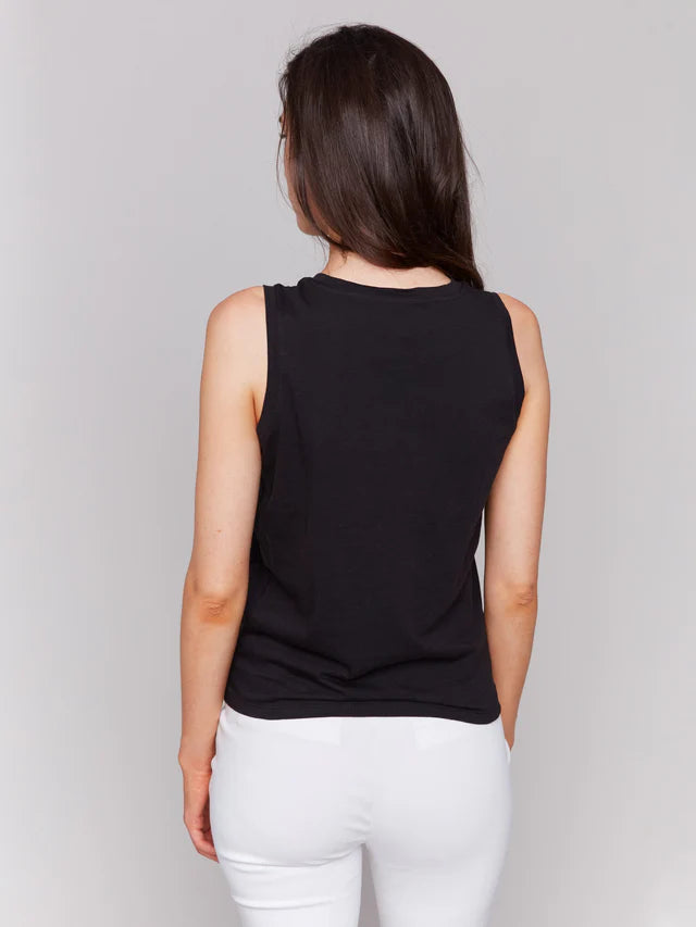 Charlie B Organic Cotton Slub Tank Top with Knot Detail - Black