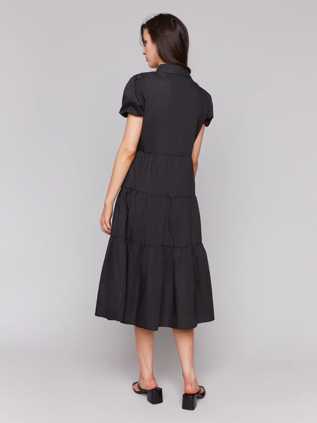 Charlie B Poplin Puff Sleeve Midi Dress - Black