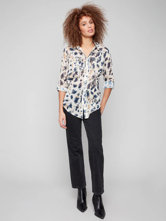 Charlie B Printed Button-Up Blouse - Animal