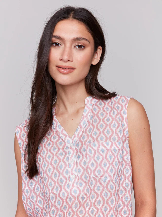 Charlie B Printed Cotton Gauze Sleeveless Shirt - Waves