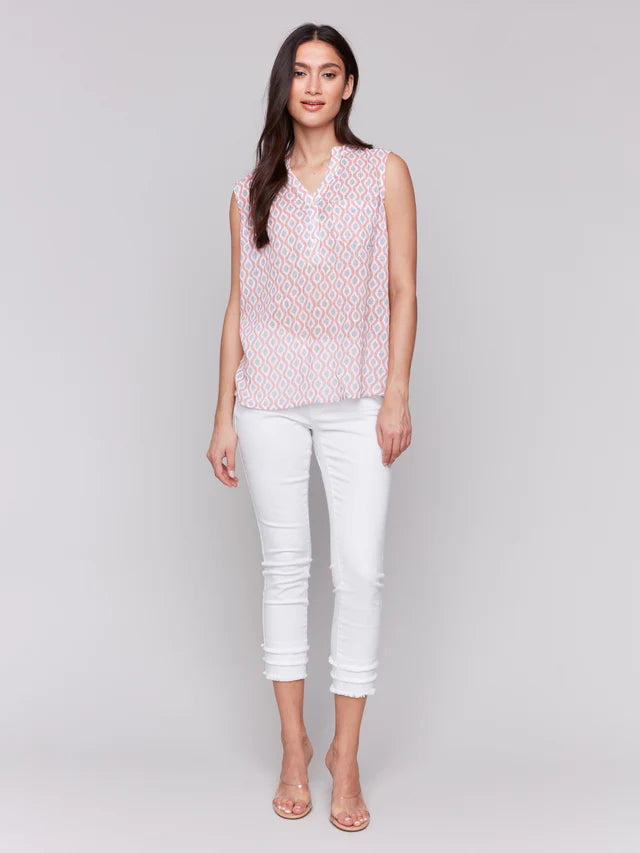 Charlie B Printed Cotton Gauze Sleeveless Shirt - Waves