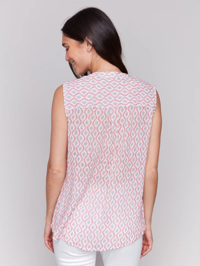 Charlie B Printed Cotton Gauze Sleeveless Shirt - Waves