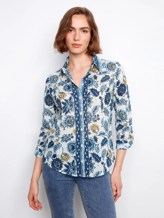 Charlie B Printed Cotton Voile Button-Up Blouse - Bloselle