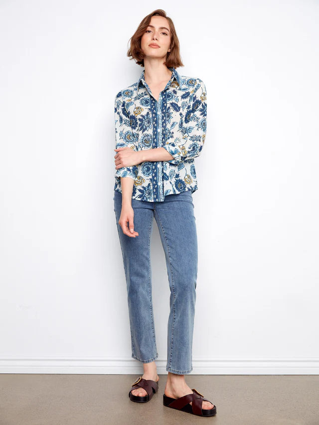 Charlie B Printed Cotton Voile Button-Up Blouse - Bloselle