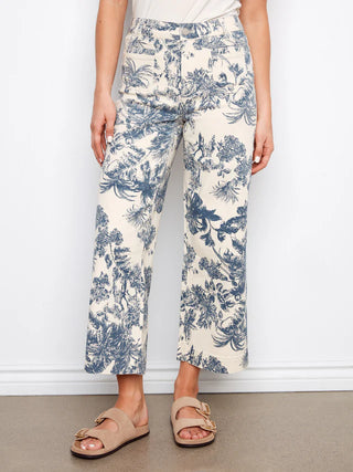 Charlie B Printed Cropped Patch Pocket Flare Twill Pants - Versailles