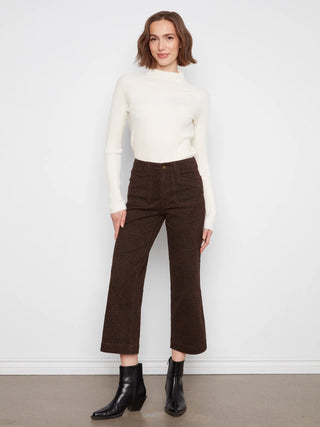 Charlie B Printed Cropped Wide Leg Stretch Twill Pants - Leopard
