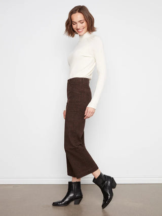 Charlie B Printed Cropped Wide Leg Stretch Twill Pants - Leopard
