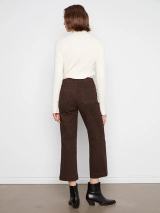 Charlie B Printed Cropped Wide Leg Stretch Twill Pants - Leopard